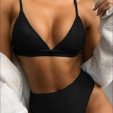 Bikini para mujer – Top triangular ajustable – Cintura alta – Tejido elástico acanalado