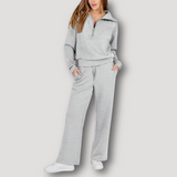 Conjunto de salón para mujer: Top de manga larga con media cremallera y pantalón ancho con cintura elástica.