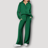 Conjunto de salón para mujer: Top de manga larga con media cremallera y pantalón ancho con cintura elástica.