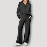 Conjunto de salón para mujer: Top de manga larga con media cremallera y pantalón ancho con cintura elástica.