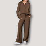 Conjunto de salón para mujer: Top de manga larga con media cremallera y pantalón ancho con cintura elástica.