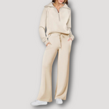 Conjunto de salón para mujer: Top de manga larga con media cremallera y pantalón ancho con cintura elástica.