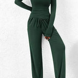 Conjunto de estar por casa para mujer: Top de manga larga con cuello redondo y pantalones anchos con cintura elástica.