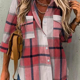 Blusa de mujer – Corte holgado – Mangas largas – Estampado de cuadros – Tejido transpirable