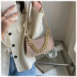 Bolso de hombro con cadena de metal de lujo, elegante bolso de mano.