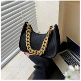 Bolso de hombro con cadena de metal de lujo, elegante bolso de mano.