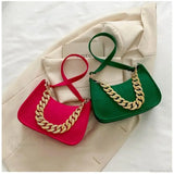 Bolso de hombro con cadena de metal de lujo, elegante bolso de mano.