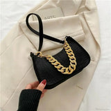 Bolso de hombro con cadena de metal de lujo, elegante bolso de mano.