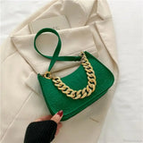 Bolso de hombro con cadena de metal de lujo, elegante bolso de mano.