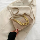 Bolso de hombro con cadena de metal de lujo, elegante bolso de mano.