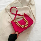 Bolso de hombro con cadena de metal de lujo, elegante bolso de mano.