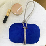 Bolso tote de terciopelo rojo de lujo para noche o boda con asas de cristal