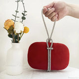 Bolso tote de terciopelo rojo de lujo para noche o boda con asas de cristal