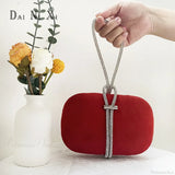 Bolso tote de terciopelo rojo de lujo para noche o boda con asas de cristal