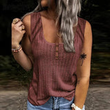 Blusa sin mangas para mujer - Cuello redondo - Botones decorativos - Tejido texturizado informal