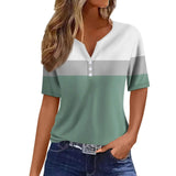 Top de mujer - Cuello en V abotonado - Mangas cortas - Corte holgado - Tejido suave y transpirable