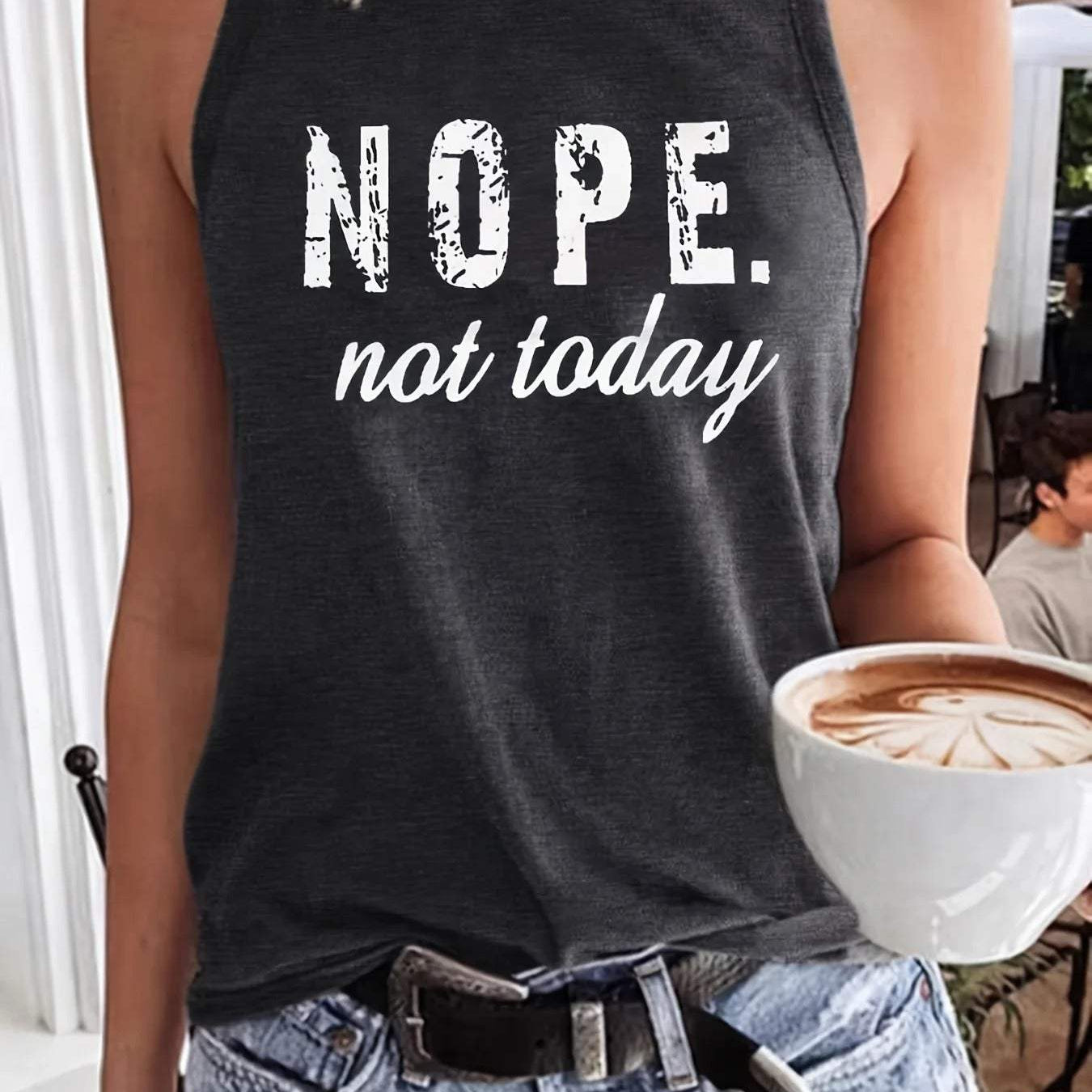Camiseta de tirantes para mujer - Corte holgado - Cuello redondo - Estampado gráfico moderno