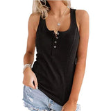 Camiseta de tirantes para mujer - Cuello redondo - Botones decorativos - Corte ajustado - Tejido acanalado