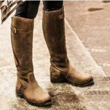 Botas altas de piel para mujer – Corte ajustado – Correa con hebilla – Suela antideslizante