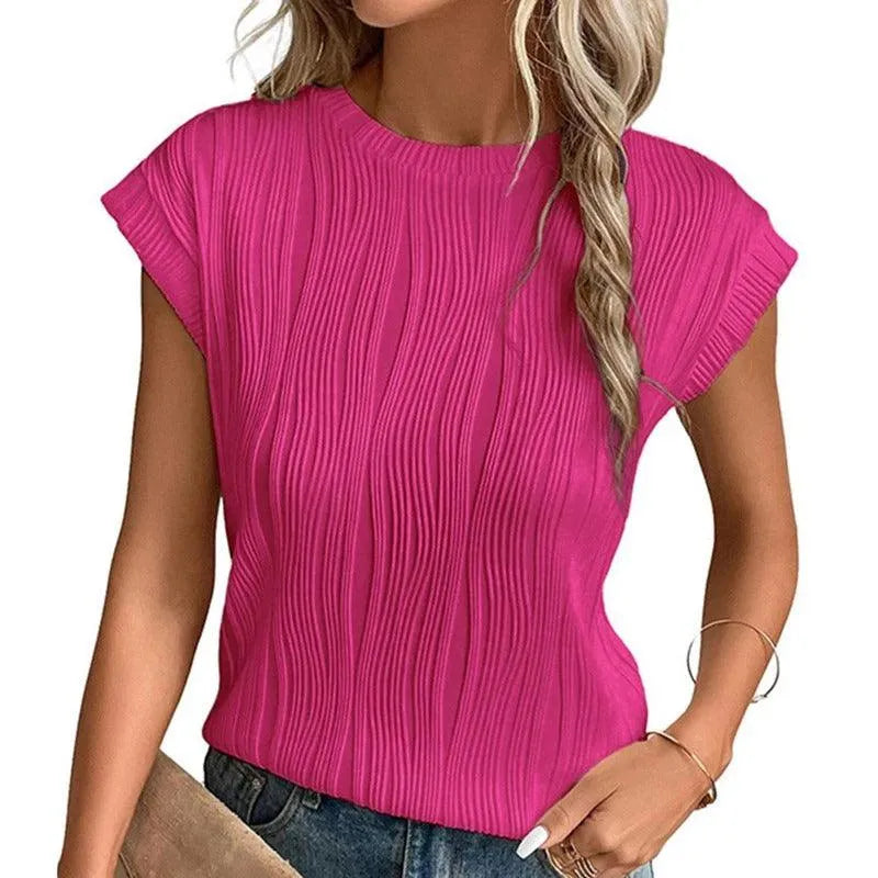 Top de mujer - Manga corta - Tejido texturizado - Cuello redondo - Ajuste cómodo