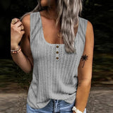 Blusa sin mangas para mujer - Cuello redondo - Botones decorativos - Tejido texturizado informal