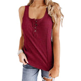 Camiseta de tirantes para mujer - Cuello redondo - Botones decorativos - Corte ajustado - Tejido acanalado
