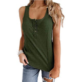 Camiseta de tirantes para mujer - Cuello redondo - Botones decorativos - Corte ajustado - Tejido acanalado