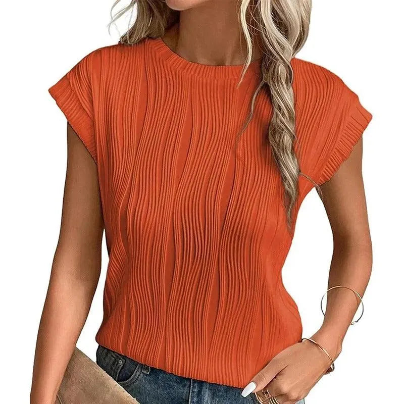 Top de mujer - Manga corta - Tejido texturizado - Cuello redondo - Ajuste cómodo