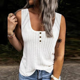 Blusa sin mangas para mujer - Cuello redondo - Botones decorativos - Tejido texturizado informal