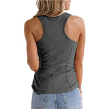 Camiseta de tirantes para mujer - Cuello redondo - Botones decorativos - Corte ajustado - Tejido acanalado