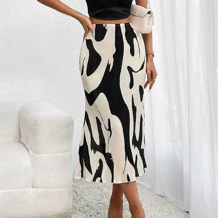 Falda midi para mujer - Cintura alta - Corte acampanado - Tejido ligero y fluido