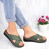 Sandalias de mujer – Tiras cruzadas texturizadas – Suela de plataforma acolchada – Ajuste relajado