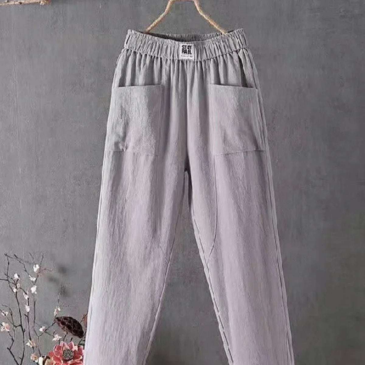Pantalones de mujer – Corte holgado – Cintura elástica – Bolsillos – Tejido transpirable