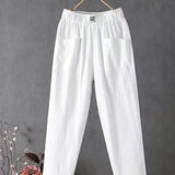 Pantalones de mujer – Corte holgado – Cintura elástica – Bolsillos – Tejido transpirable