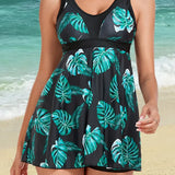 Conjunto de dos piezas tankini corto estampado en malla