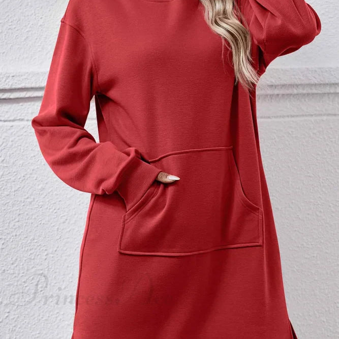 Vestido midi con capucha, abertura y bolsillo