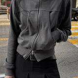 Sudadera con capucha y cremallera de corte ajustado, estilo deportivo minimalista