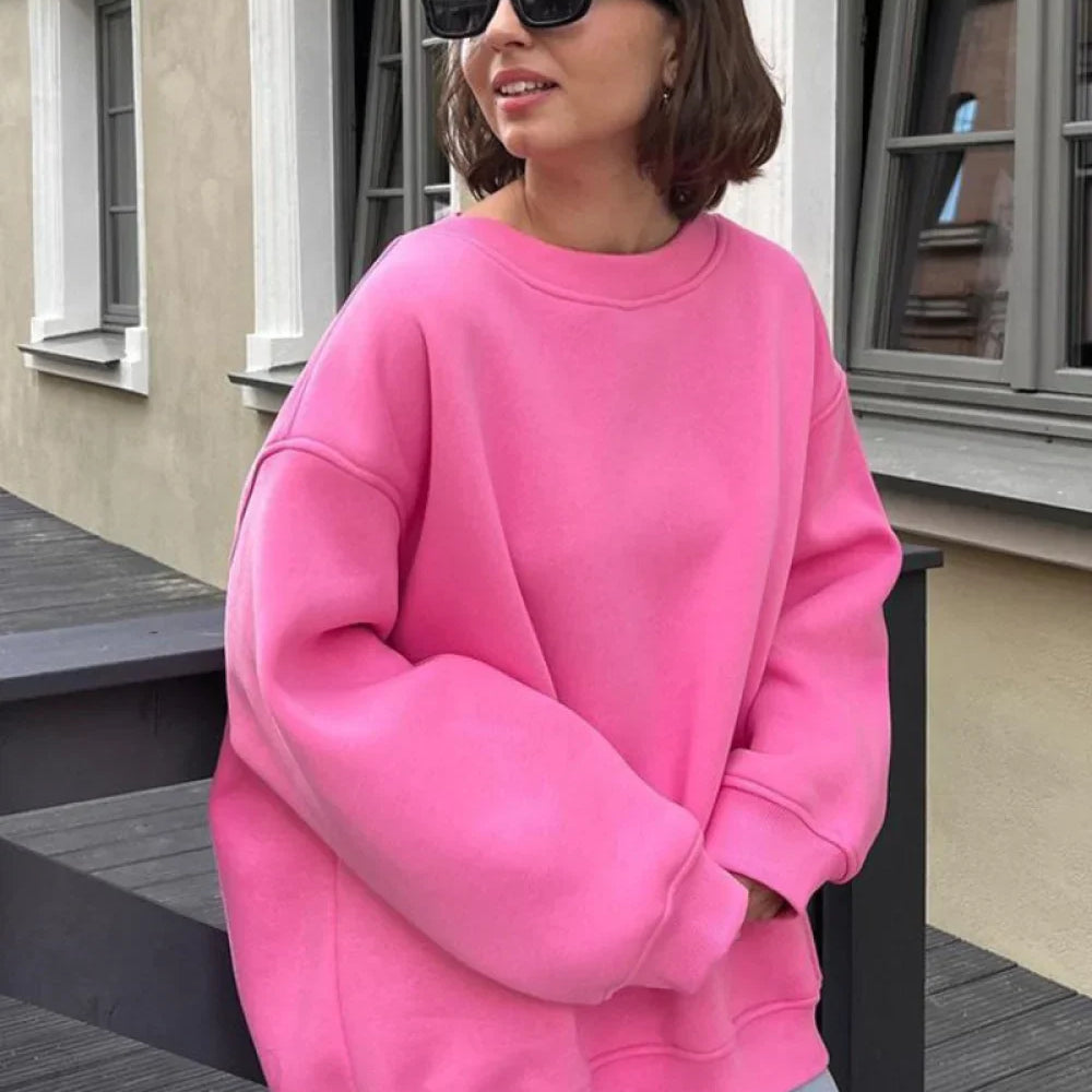 Sudadera minimalista de cuello redondo de gran tamaño