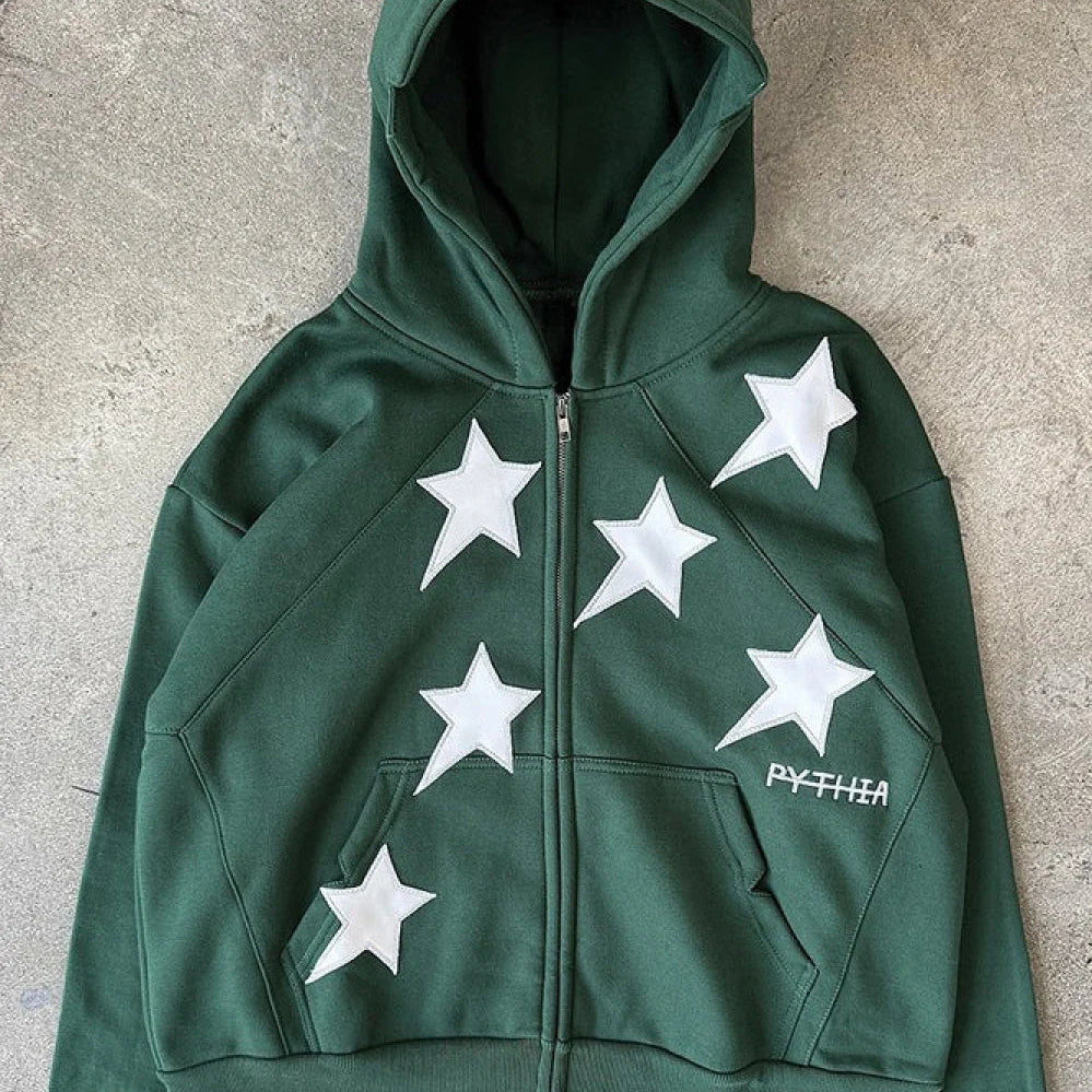 Sudadera con capucha y cremallera con estampado minimalista de estrellas