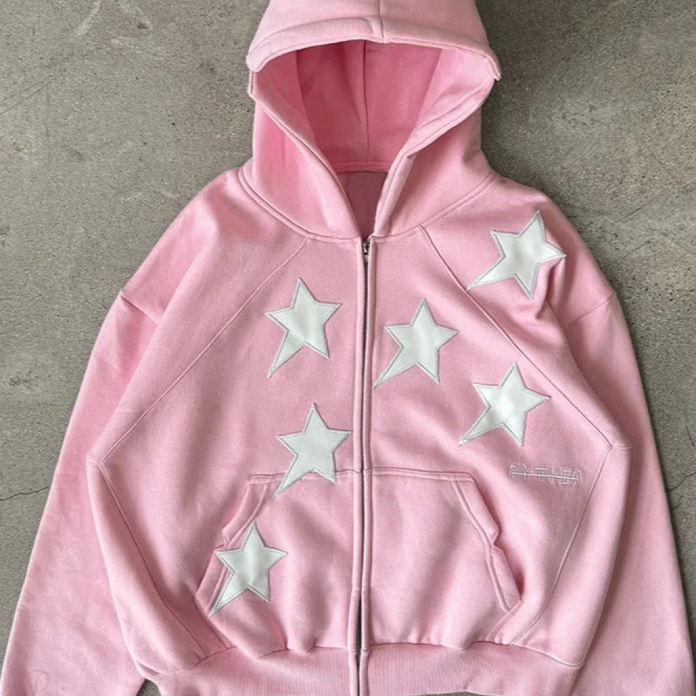 Sudadera con capucha y cremallera con estampado minimalista de estrellas