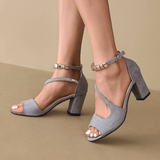 Sandalias de tacón para mujer – Punta abierta – Tacón cuadrado – Tiras cruzadas – Sujeción del tobillo