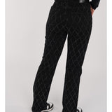Pantalones de mujer - Cintura alta - Pierna ancha - Estampado de rombos con remaches - Estilo elegante
