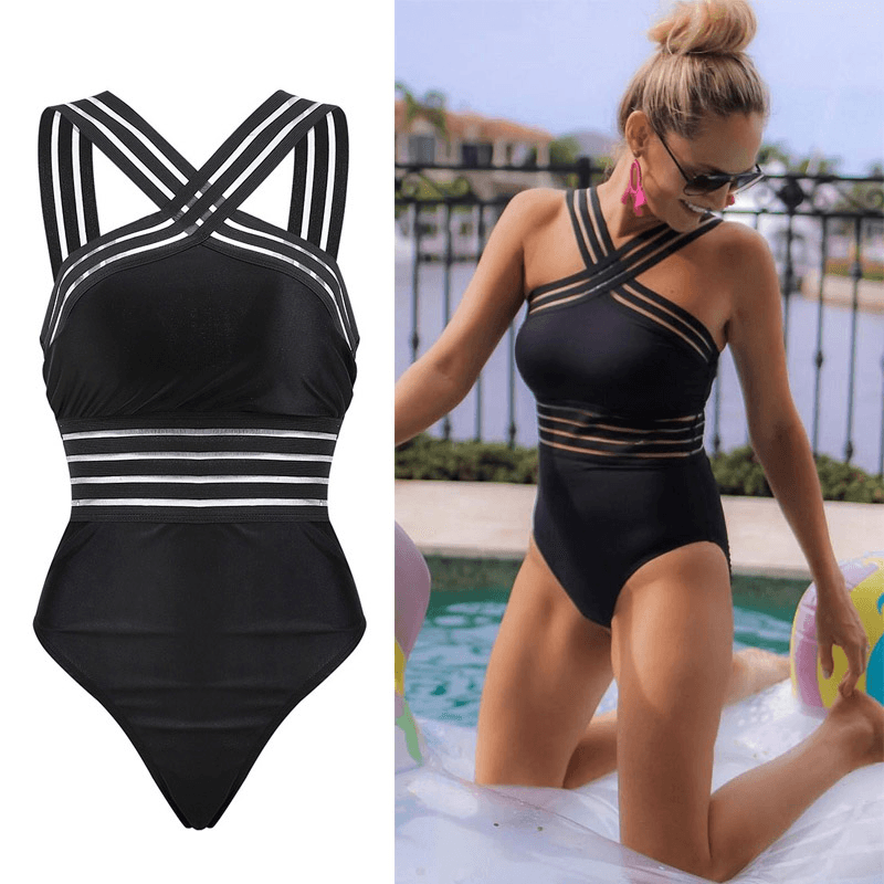 Traje de baño de malla a rayas chic - Elegante y cómodo