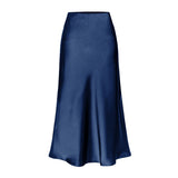 Elegante falda midi de satén de cintura alta para mujer
