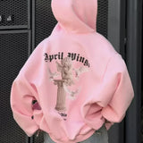 Sudadera con capucha extragrande con cremallera en un estilo urbano informal con estampado de ángel.