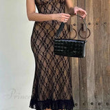 Vestido midi de tirantes con encaje de patchwork