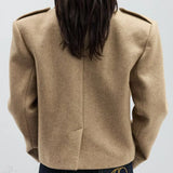 Blazer de lana con solapas puntiagudas, abrigo holgado de lana