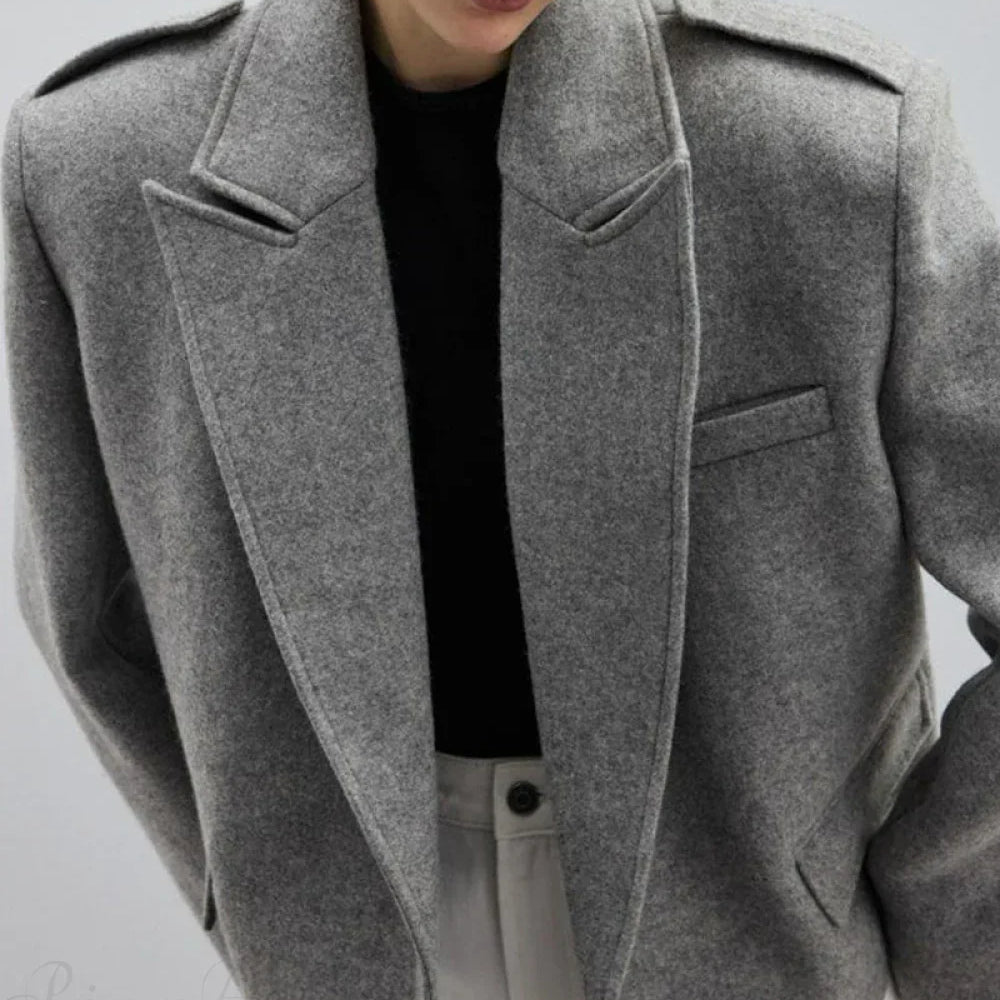 Blazer de lana con solapas puntiagudas, abrigo holgado de lana