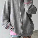 Sudadera con capucha, cremallera y corte holgado en color rosa descolorido