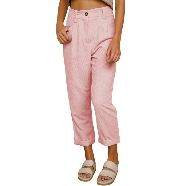 Pantalones de mujer - Pana elegante - Cintura alta - Ajuste holgado y cómodo
